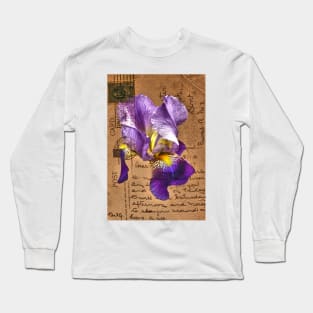 Iris on Vintage Post Card Long Sleeve T-Shirt